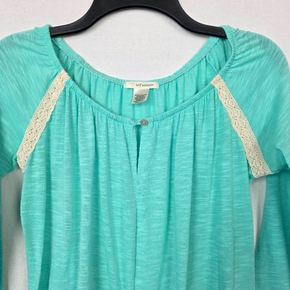 Self Esteem Tie Front Top Women Small Aqua - Picture 4 of 8